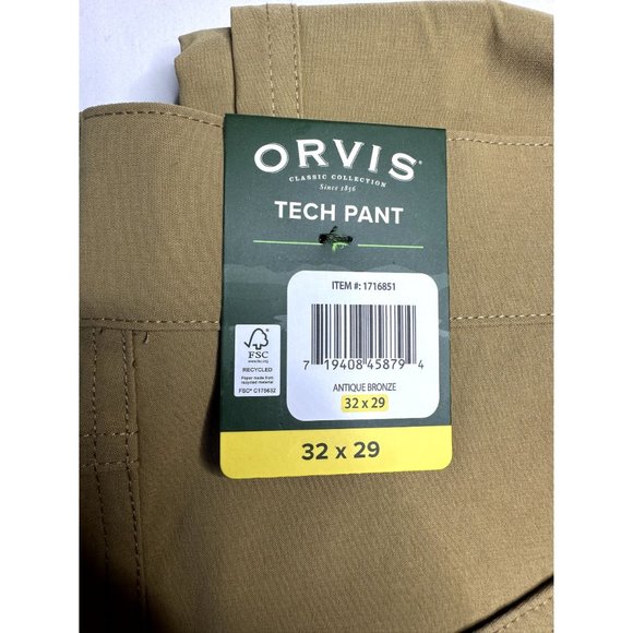 New Mens Orvis Tech Water Repellant Pant size 32 X29 Antique Bronze Tan Color - Picture 4 of 10